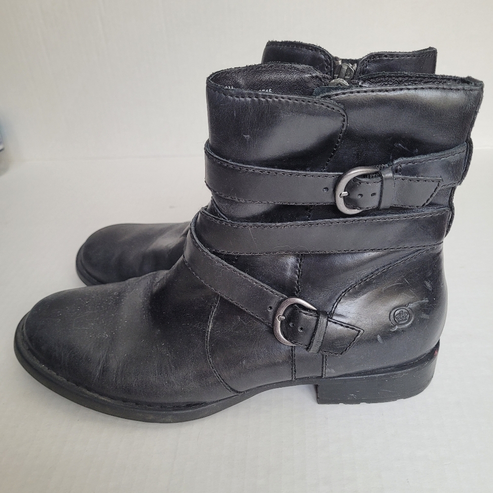 Born Leather McMillan Black Ankle Boots Booties 8M